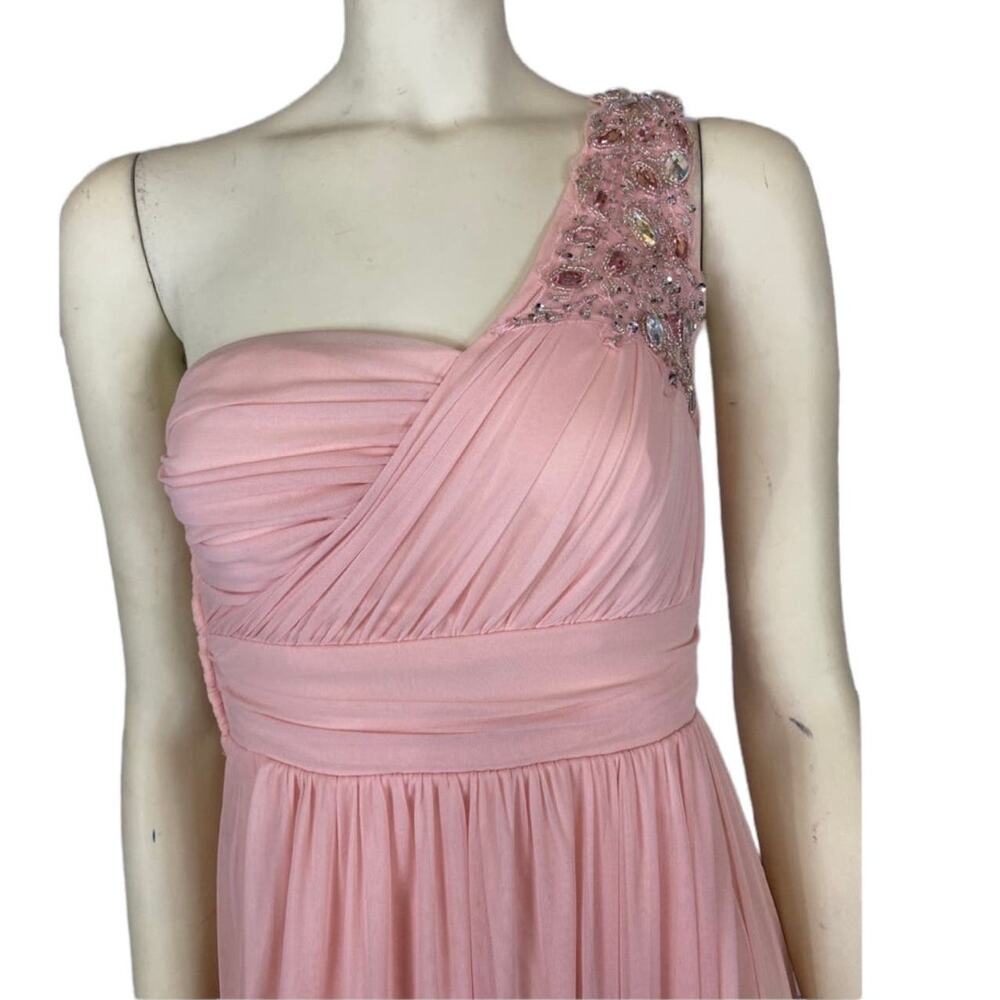 B. DARLIN Pale Peach Sequin & Chiffon one shoulder Gown size 3/4 - Picture 4 of 12